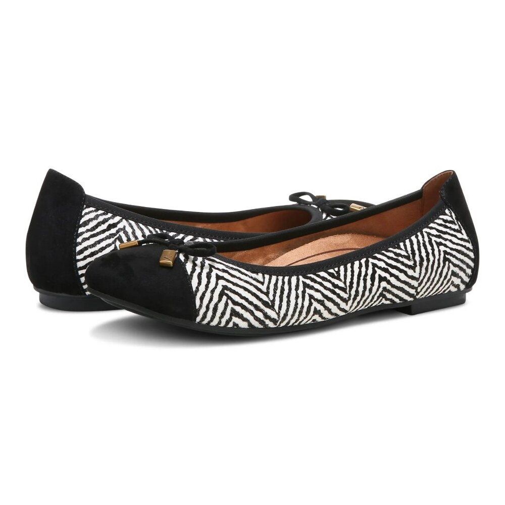 Vionic Minna Zebra Print Ballet Flats With Bow Detail - Black & White Size 6